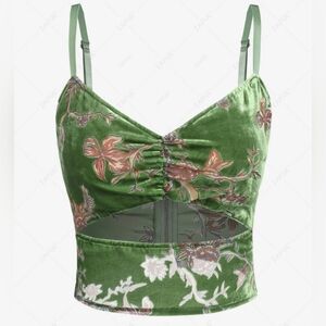 NWOT ZAFUL Floral Velour Cut Out Ruched Crop Camisole